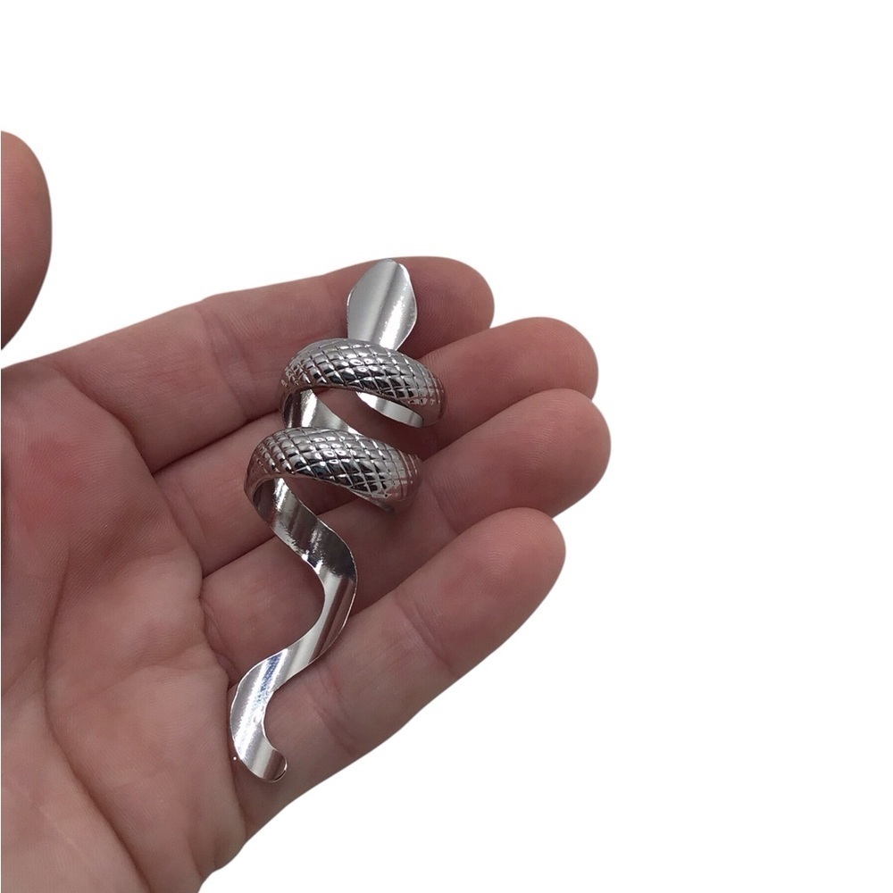 Silver-Tone Snake Wrap Statement Ring Adjustable One Size Serpent Coil Fashion - Picture 3 of 6